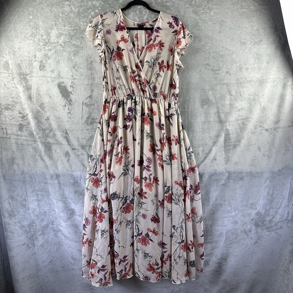 Kate & Lily Maxi Dress Women's 12P Cream w/ Floral Print Ruched Waist